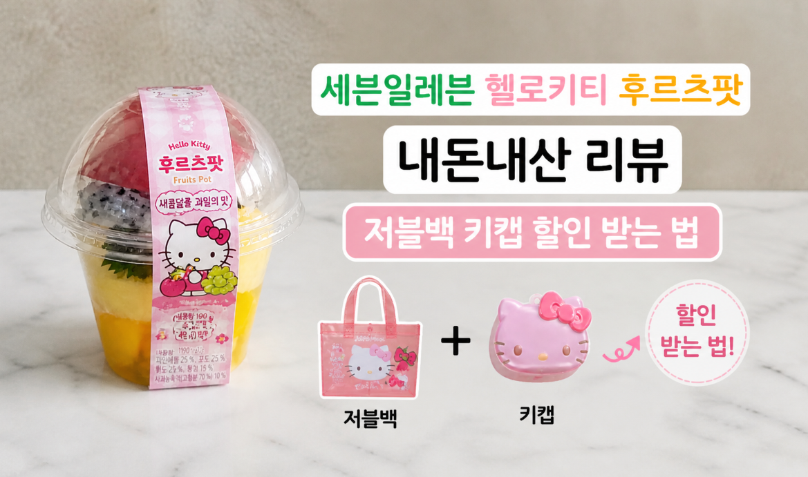 세븐일레븐 헬로키티 후르츠팟, 저블백 키캡 할인까지 100% 득템법