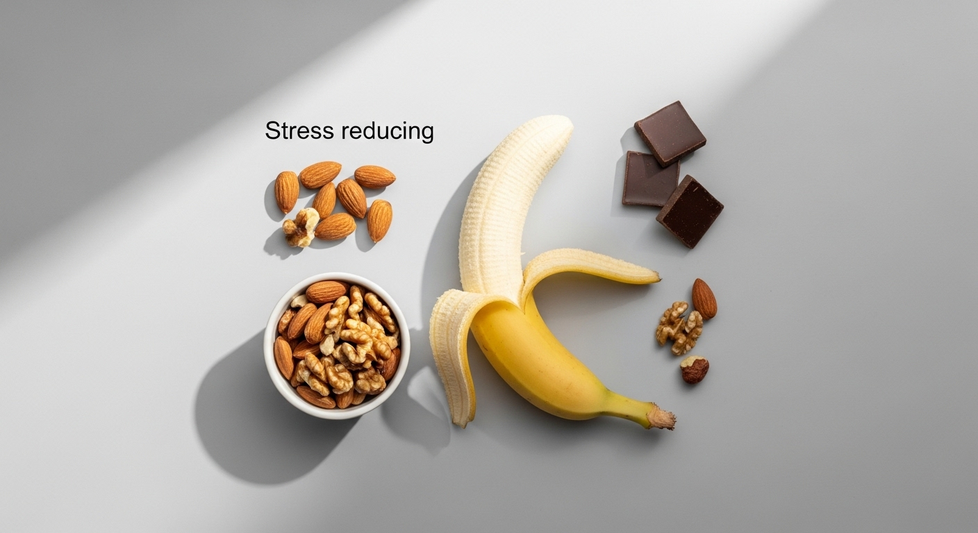 바나나, 견과류, 다크 초콜릿 등 수험생의 스트레스 완화와 집중력 향상에 좋은 간식들.