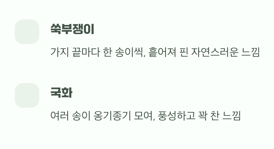 꽃이 피는 방식의 차이