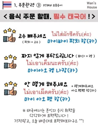 태국 고수 빼주세요 여행 태국어 회화 마이 싸이 인사말_4