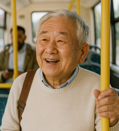 할아버지가 버스에 타고있는 사진