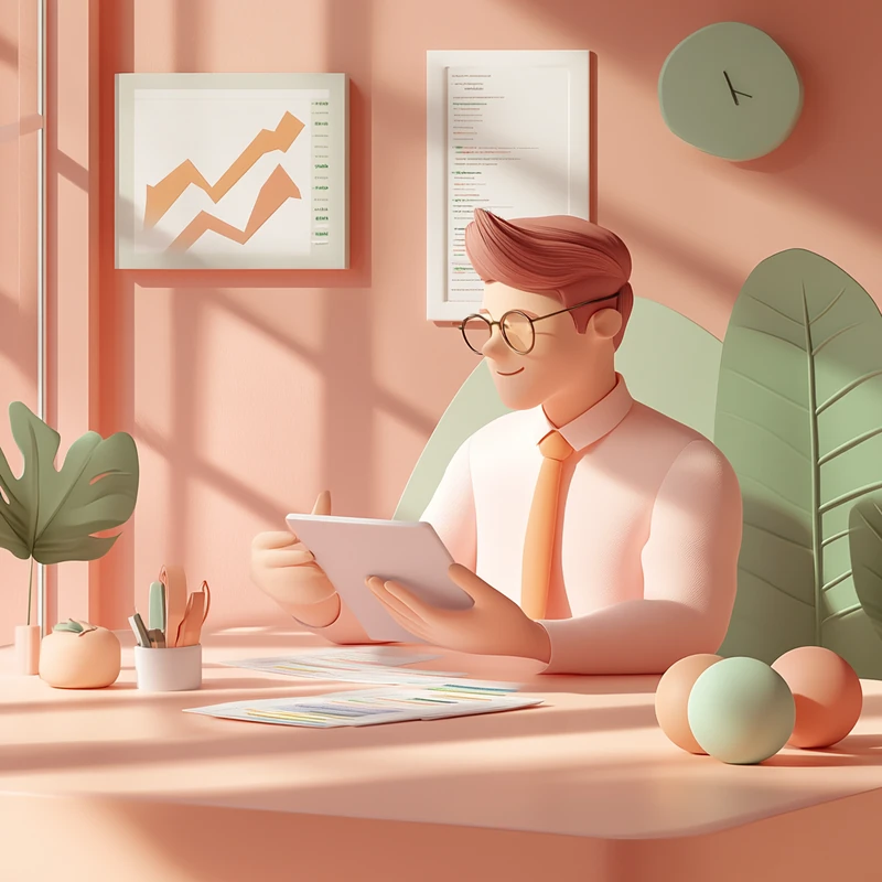 시장 하락기에도 연금 ETF 포트폴리오를 침착하게 점검하는 투자자의 모습, 분산투자와 안정적 운용의 중요성 강조