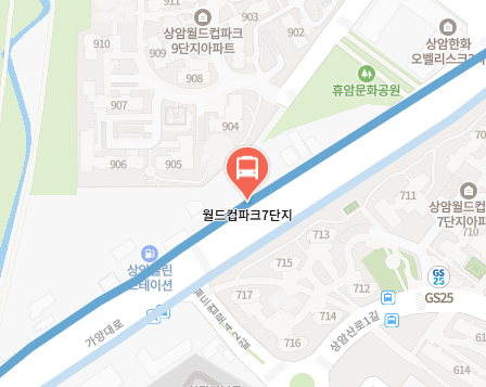 월드컵아파트7단지에서 인천공항 리무진 공항버스(6005번) 지도 위치