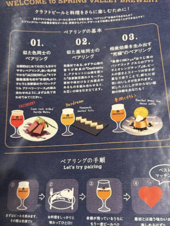 페어링 안주를 설명하는 메뉴판