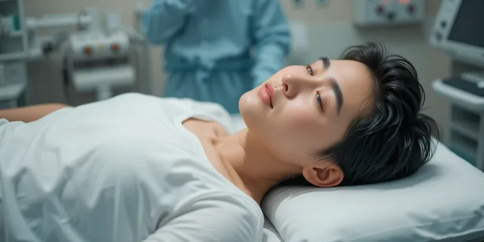 위내시경을 받기 위해 침대에 누워 준비하는 환자