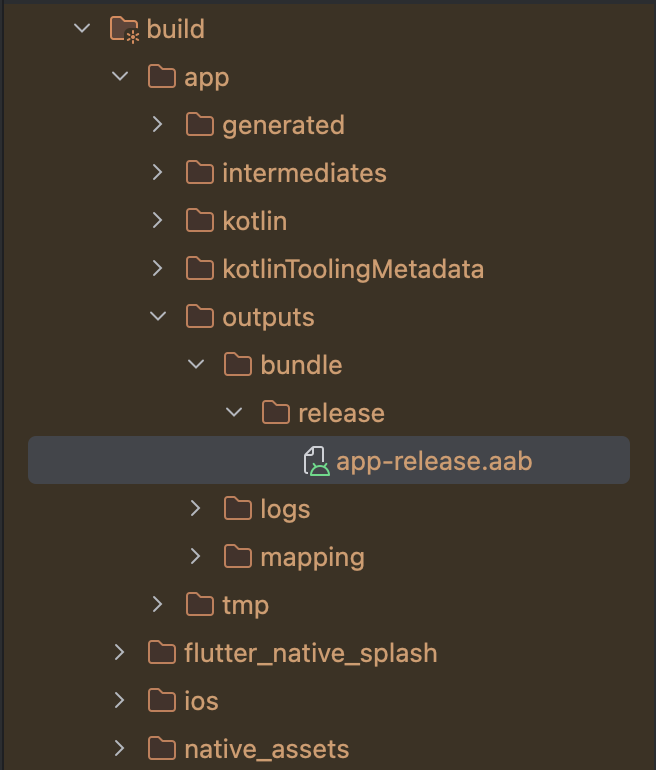생성된 app-release.aab를 파일 탐색기에서 확인할 수 있다.