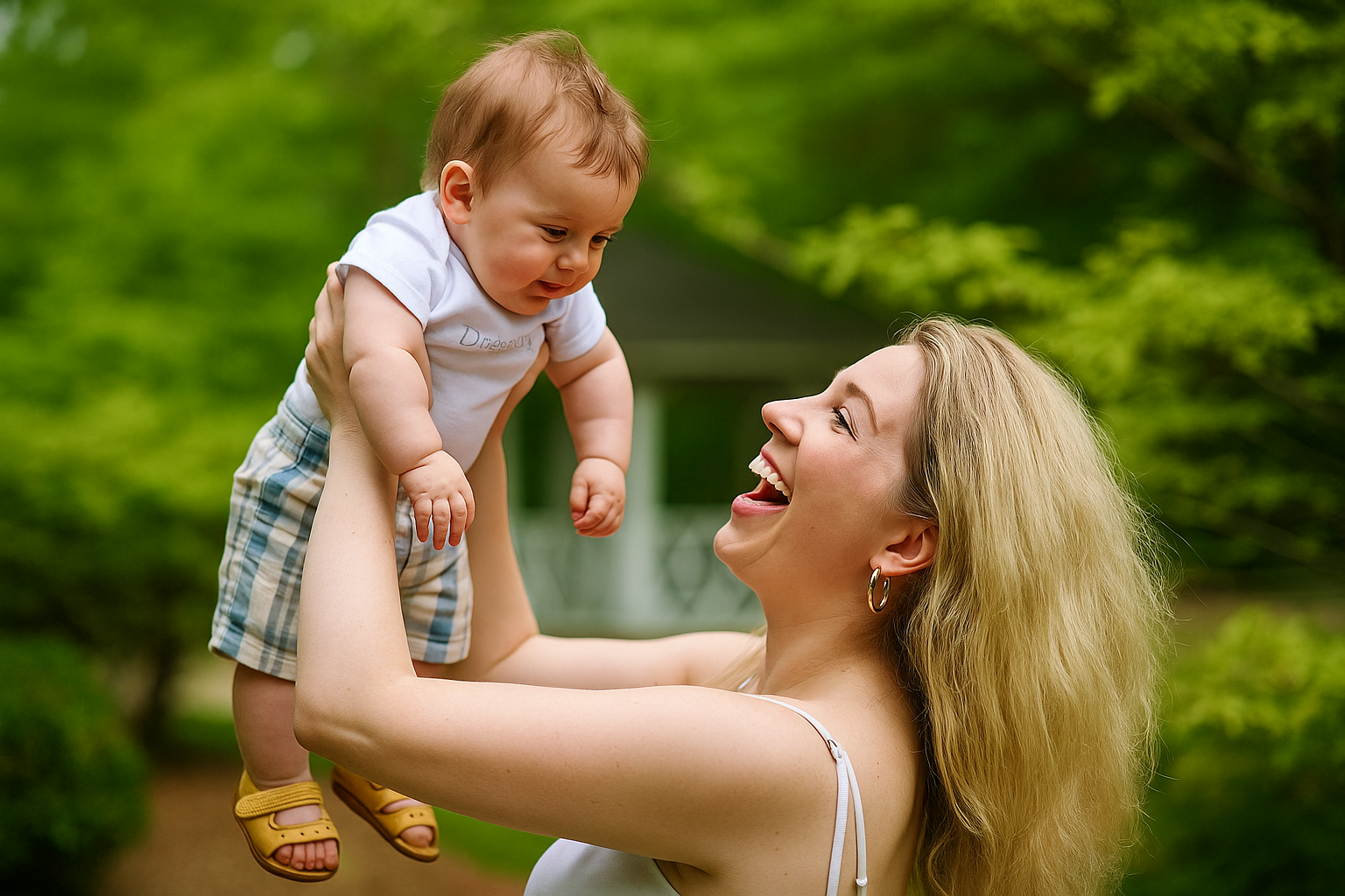 신생아를 보고 기뻐하는 엄마