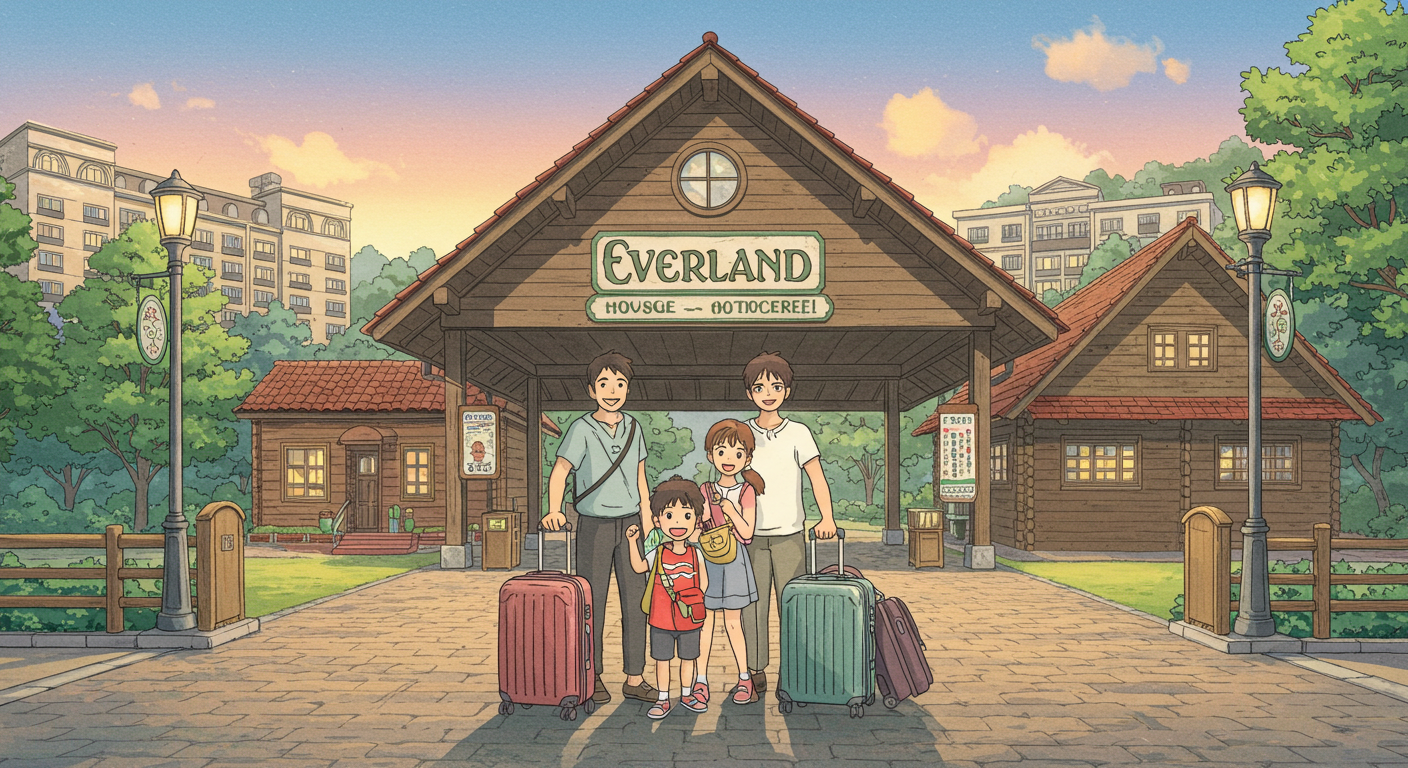 에버랜드 숙박을 준비하는 가족의 모습