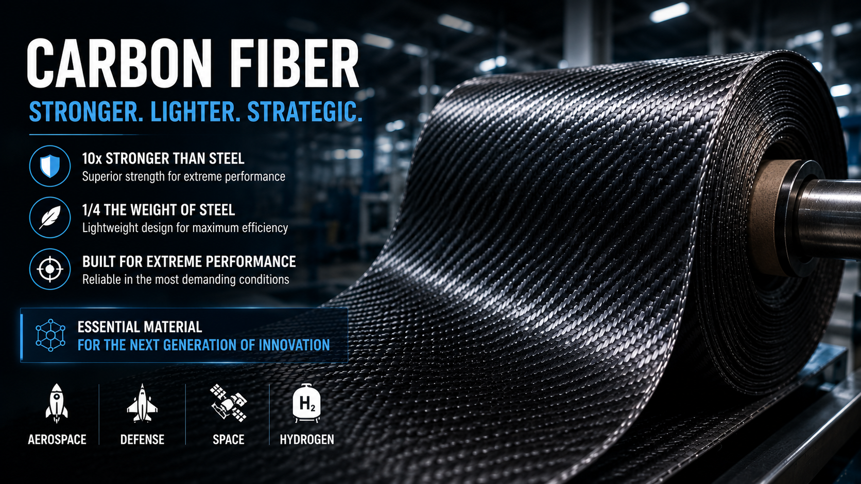 Carbon fiber roll in advanced manufacturing facility showcasing lightweight high-strength material technology
