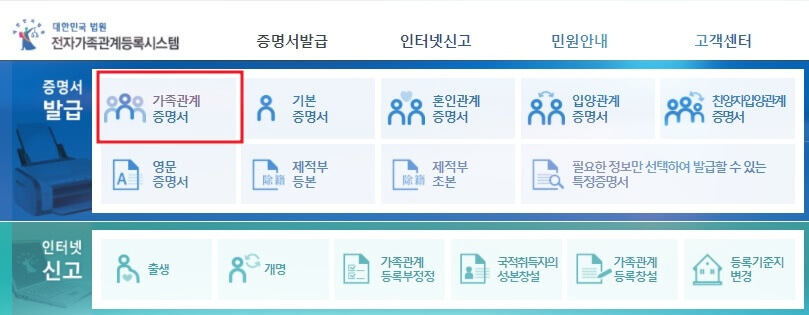 가족관계증명서 인터넷발급