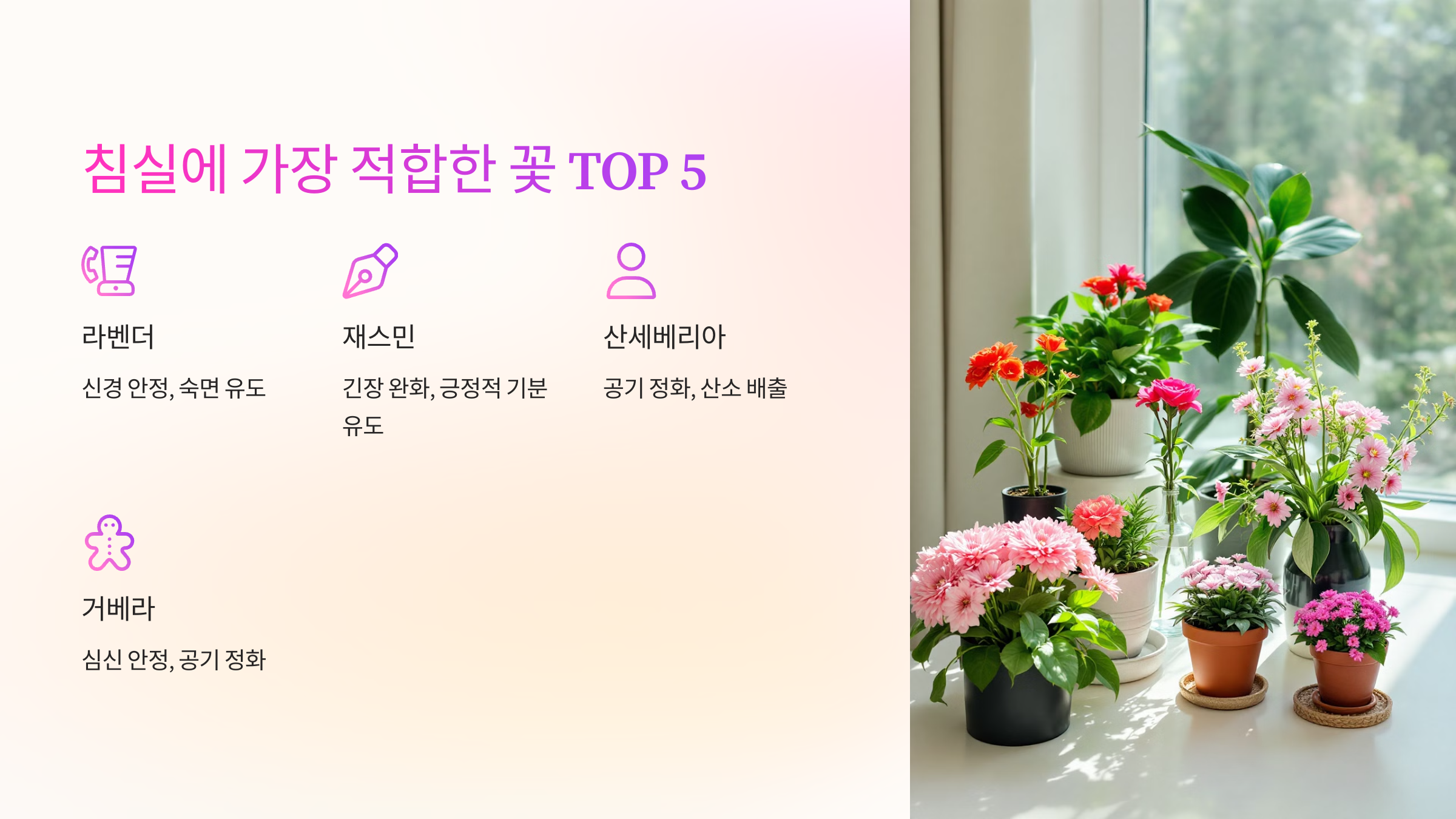 침실에 가장 적합한 꽃 TOP 5