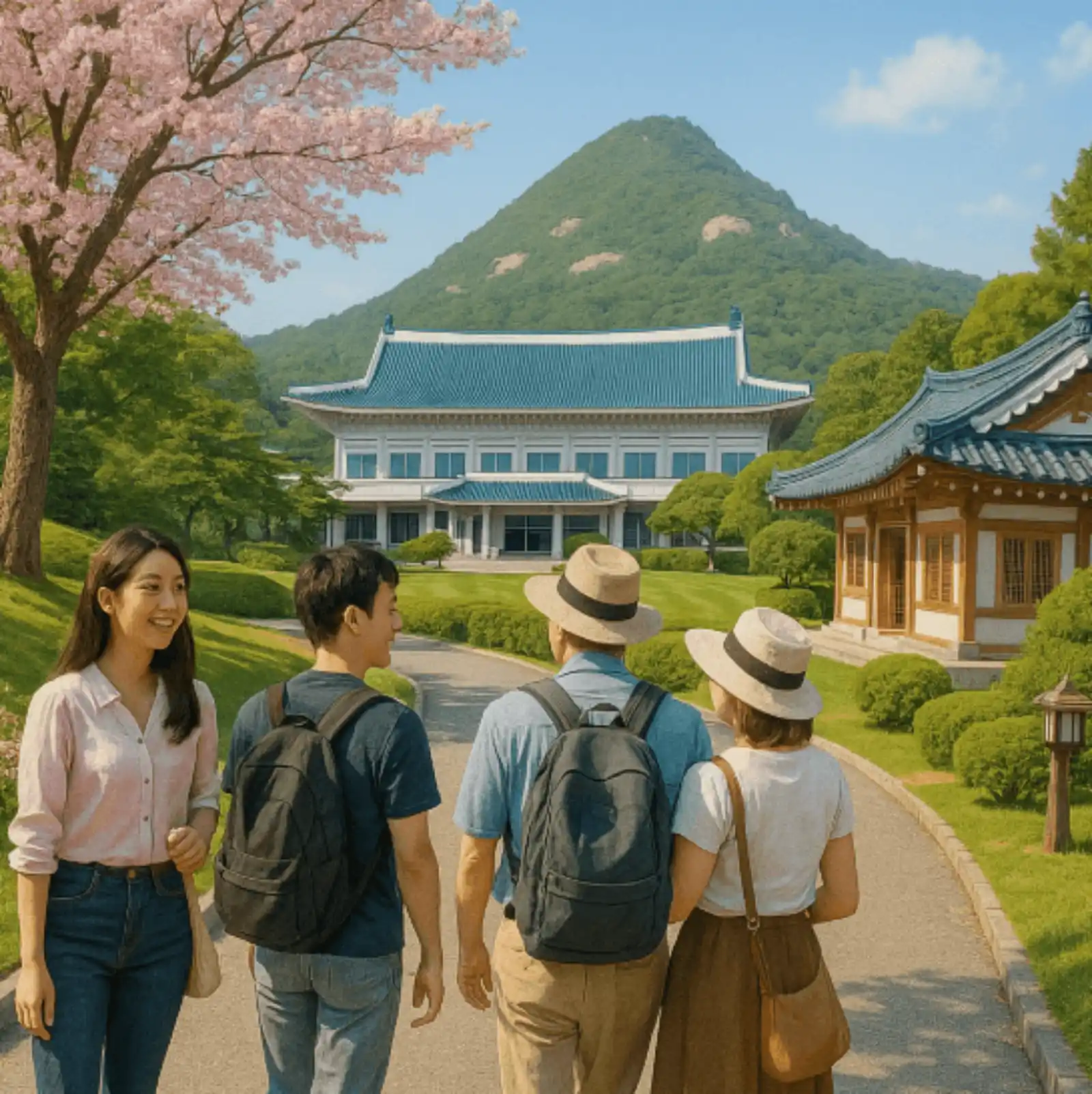 청와대 관람 주차장에서 주차하고 관람하는 사람들