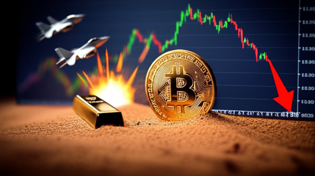 지정학적 리스크, 증시 하락, 금 미니어처 디오라마 스타일, 틸트시프트 효과