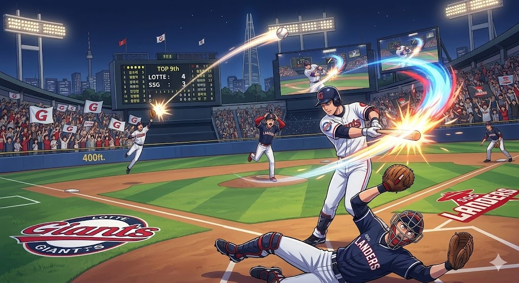 역동적인 야구 타격 경기 모습
