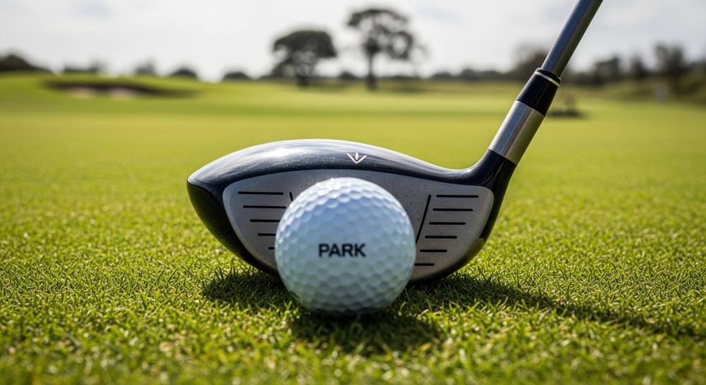 필드에 골프채와 골드공 올라와있는 사진