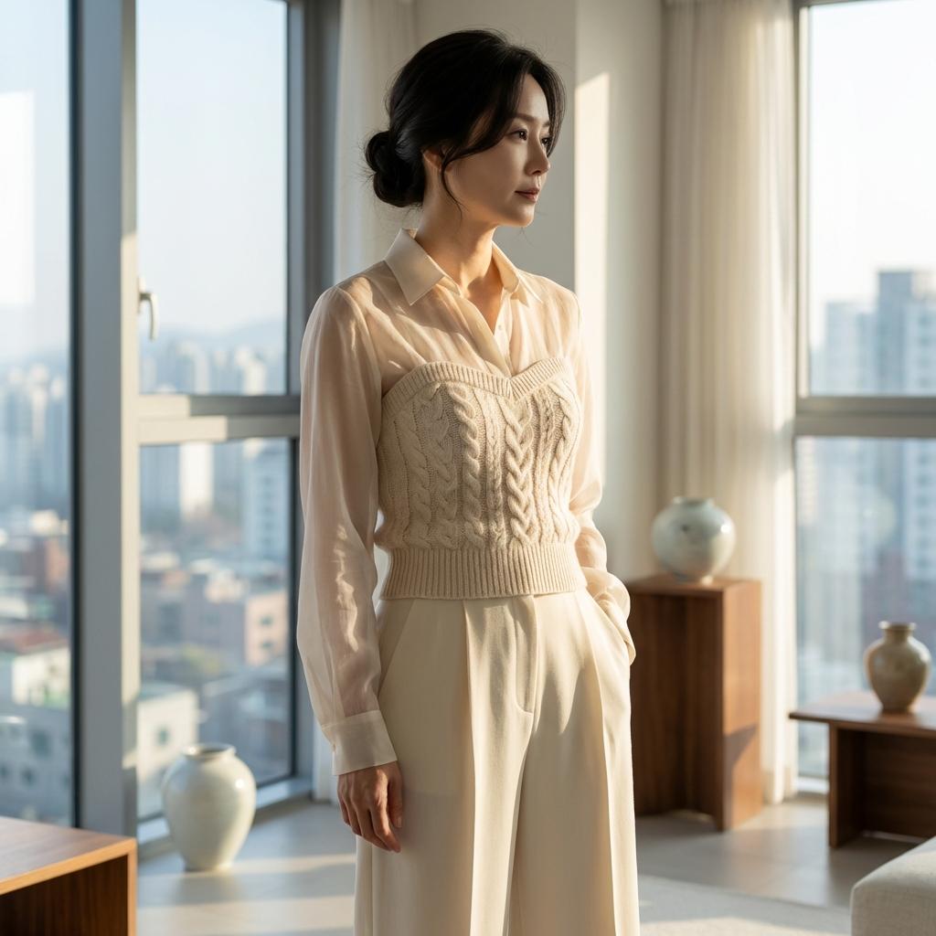 뷔스티에 레이어드 시스루 코디