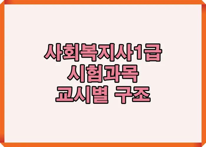 사회복지사 1급 시험과목을 교시별 구조로 정리해 1교시부터 3교시까지 과목 구성과 출제 흐름을 한눈에 이해할 수 있도록 시각화한 이미지입니다