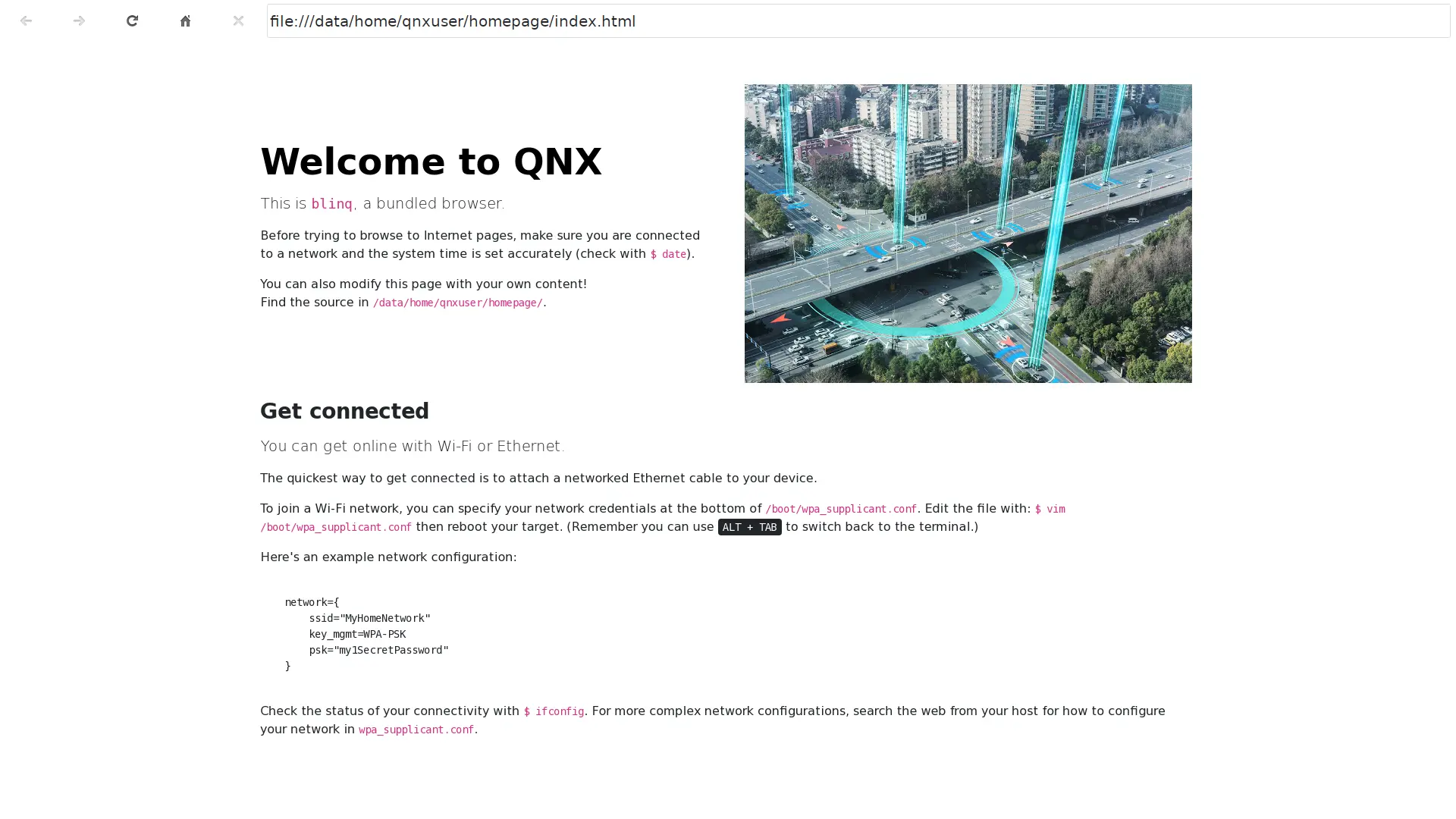 QNX에서 blinq 브라우저 화면