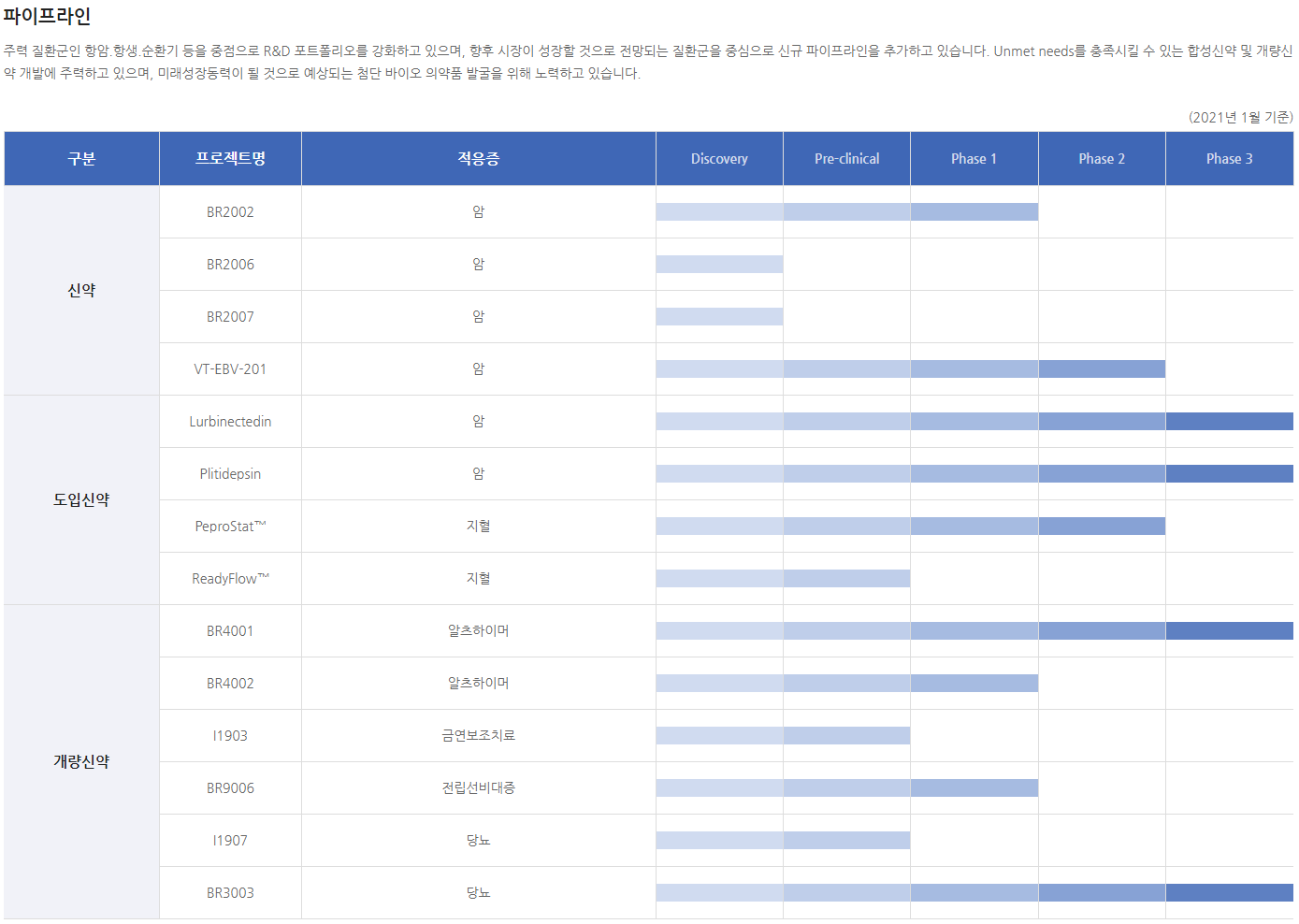 보령제약_파이프라인