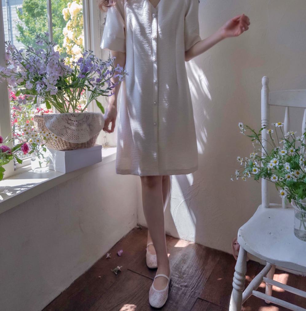 리브니에 트위드 웨이브 반팔 원피스