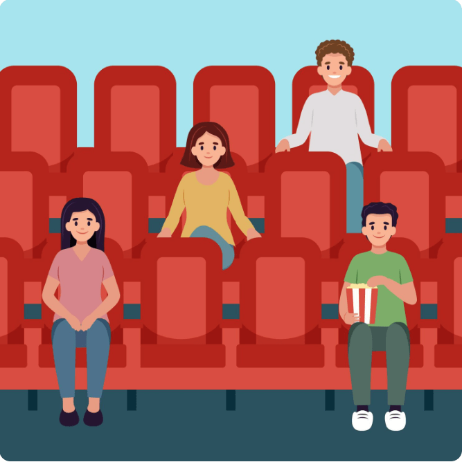 영화관에서 영화를 보는 모습