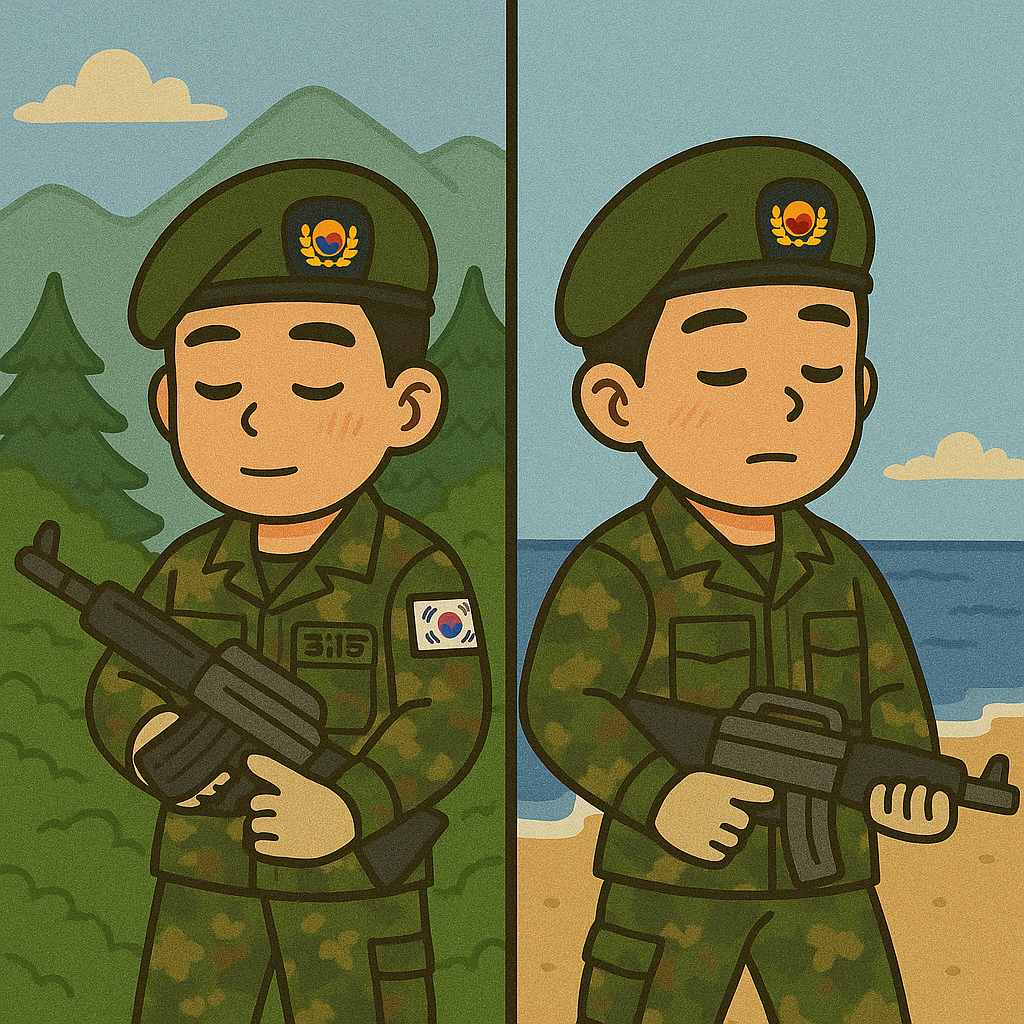 전방과 후방에서 근무하고 있는 군인들의 모습이다.