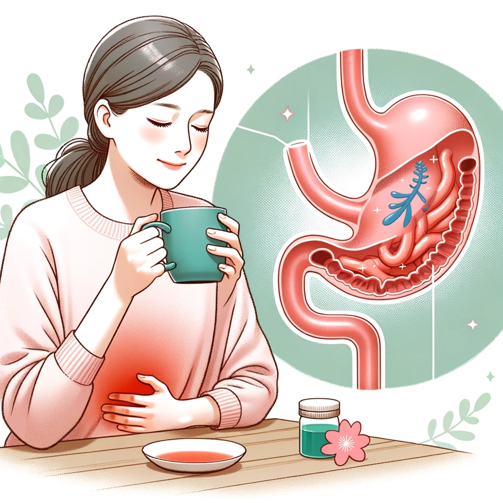 역류성식도염에 좋은 음식 중 하나인 차를 마시며, 역류성식도염이 호전되고 있음.