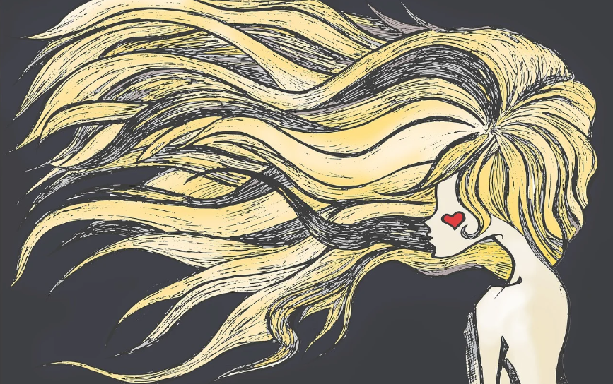 자유롭게 휘날리는 긴 머리카락을 통해 본인의 자아와 생명력을 표현한 감성적인 꿈 해몽용 일러스트