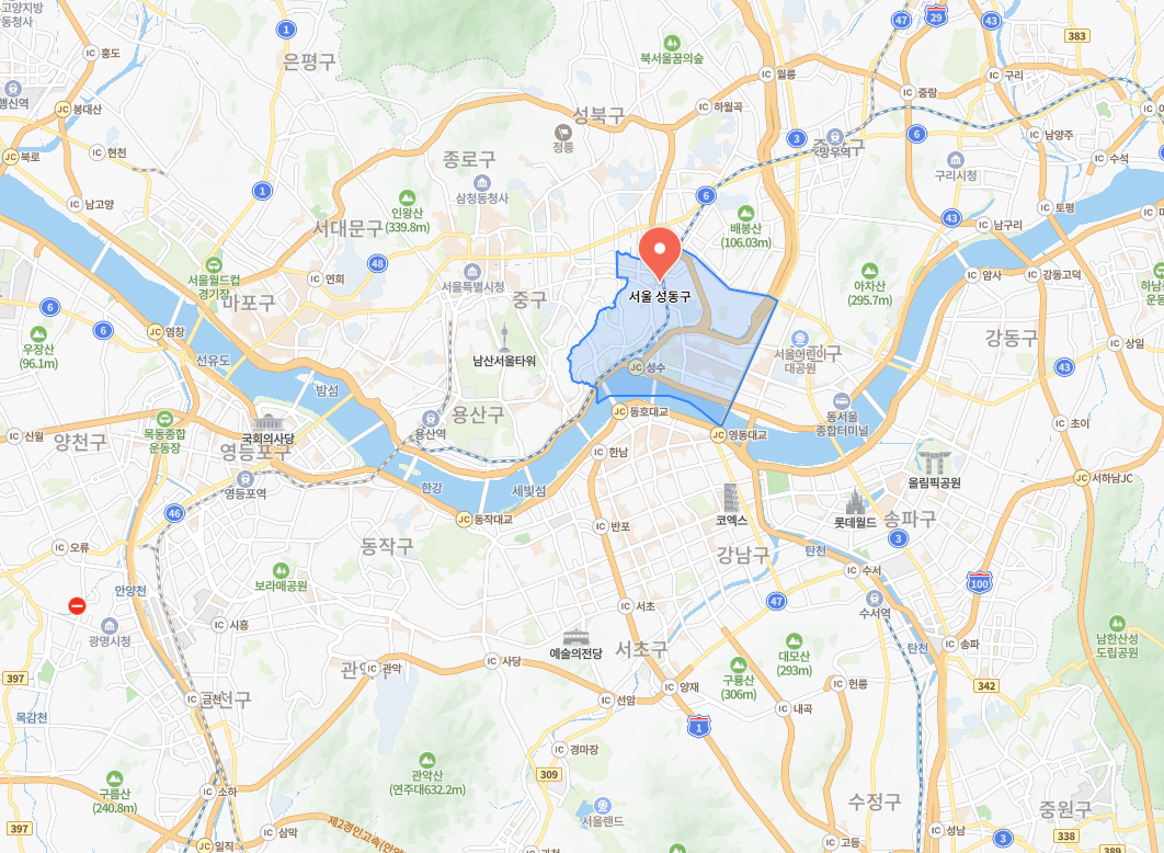 서울 성동구 위치 지도