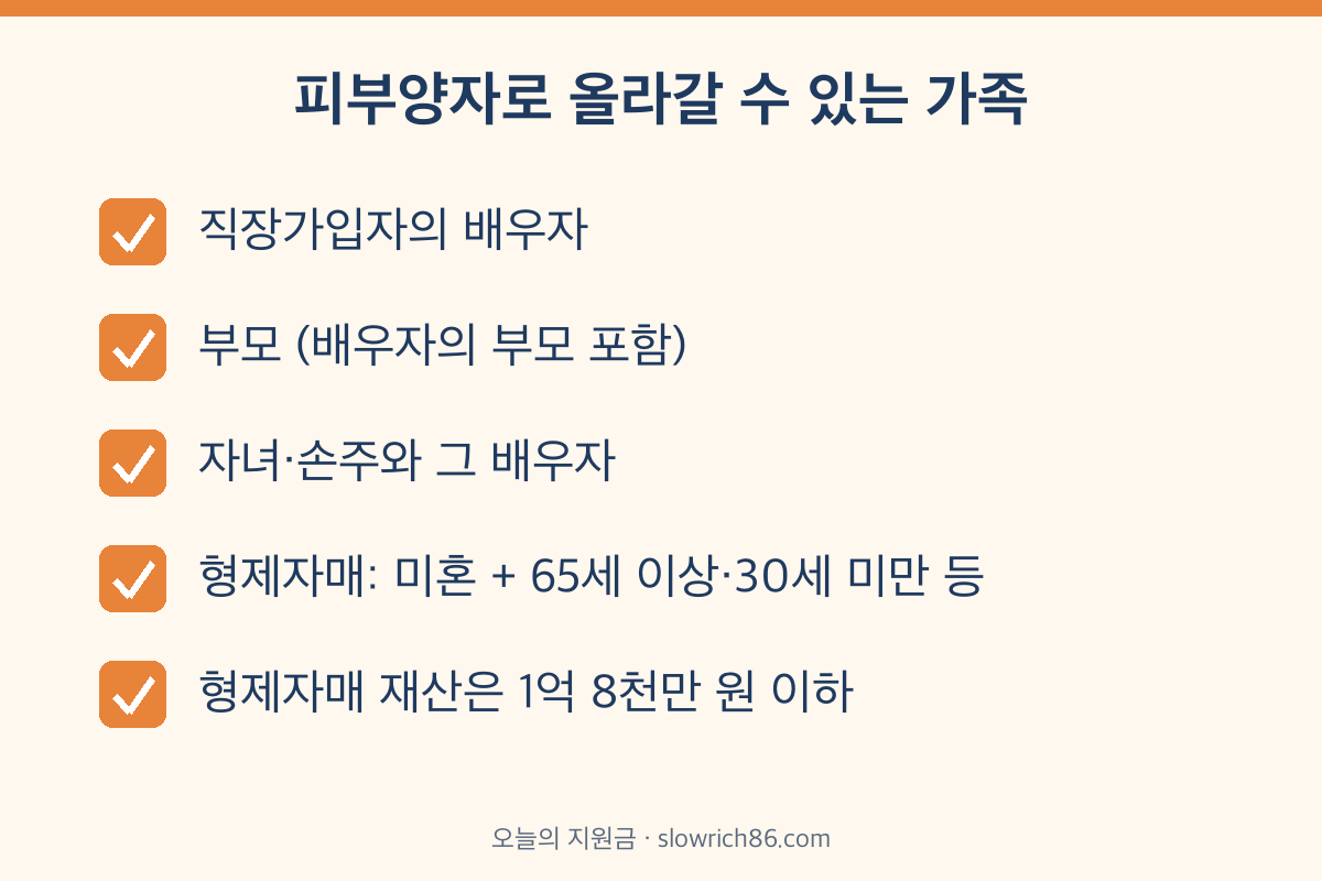 피부양자 부양요건 배우자 직계존속 직계비속 형제자매 조건