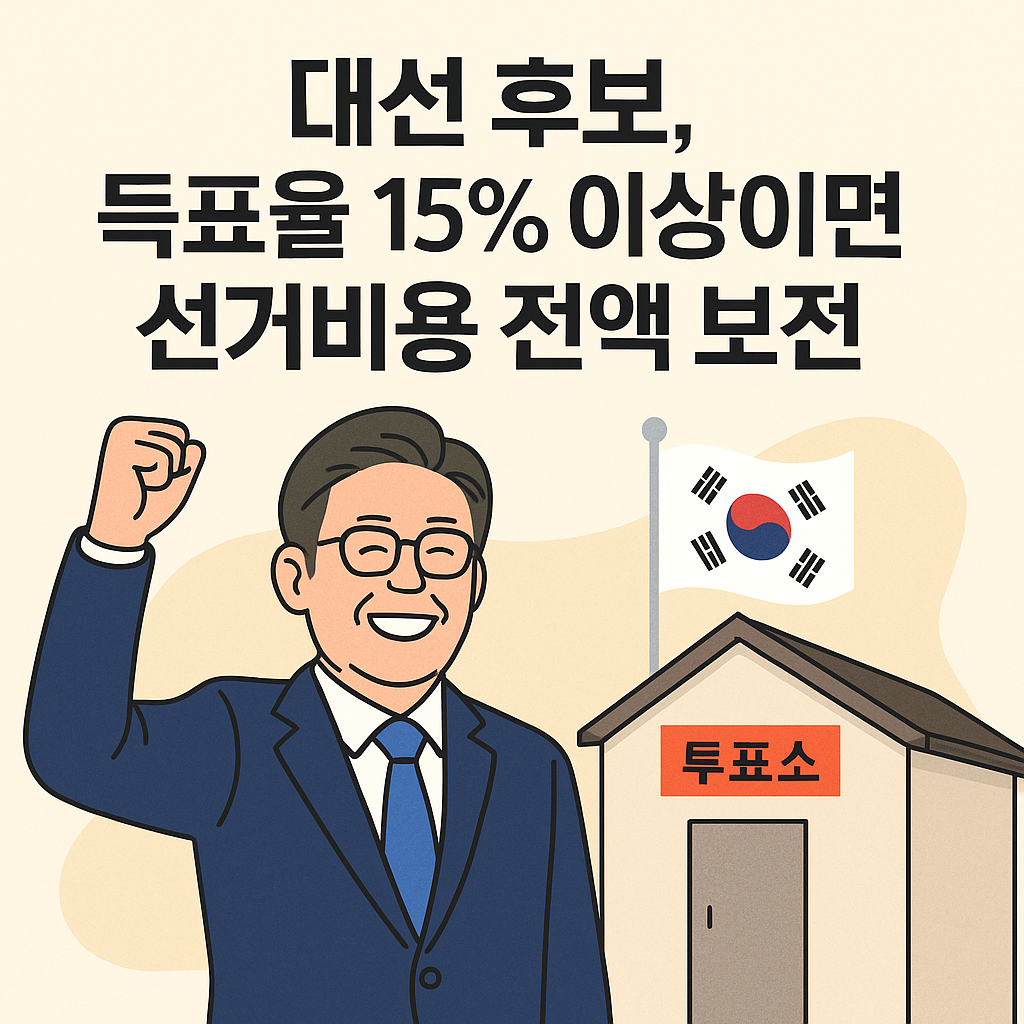 대통령 선거비용 보전 환급. 15%이상 전액 보전