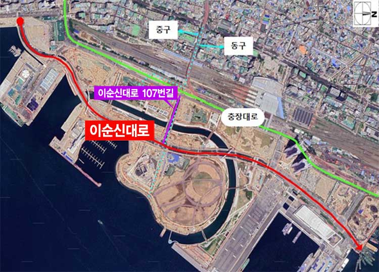 북항 신설도로 이순신대로 위치