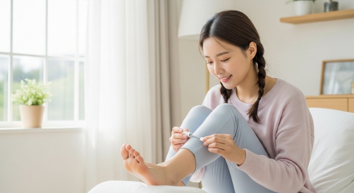라미실 원스 사용 전 발톱을 청결하게 관리하는 모습
