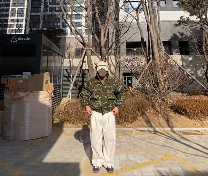 데일리룩('26.1.25.)티엔피 울니트 버킷햇 벙거지, 파르티멘토 카모패딩 카모점퍼 밀리터리패딩, 무신사스탠다드 와이드 벌룬 팬츠, 컨버스 올스타 클래식 트레이너 옥스 스웨이드