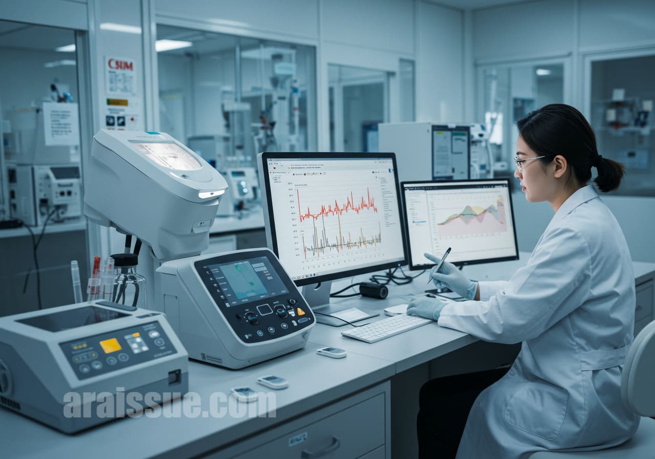 연속혈당 측정을 연구 중인 의료 연구원 장면