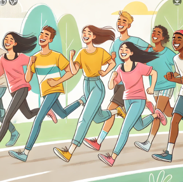 달리기를 하고 있는 여러 사람들