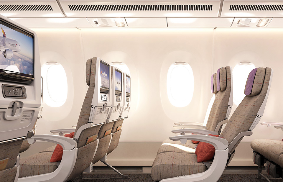 아시아나항공 에어버스 A350 기본정보, 좌석배치도, 좌석 간격