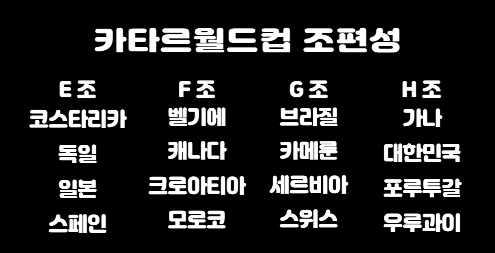 카타르월드컵 E~H조에 소속된 나라가 적힌 사진