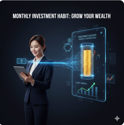 월급을 받아 매달 투자 상품에 쌓아나가는 과정을 시각화한 이미지