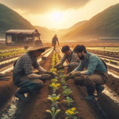 밭에서 일하는 농업인들