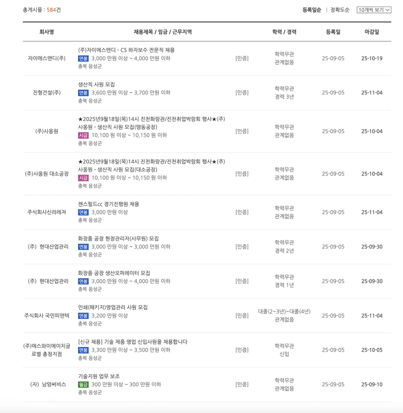 음성군-일자리센터-채용정보-2025년9월