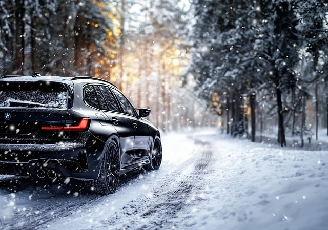 눈길에 주차되어 있는 차량