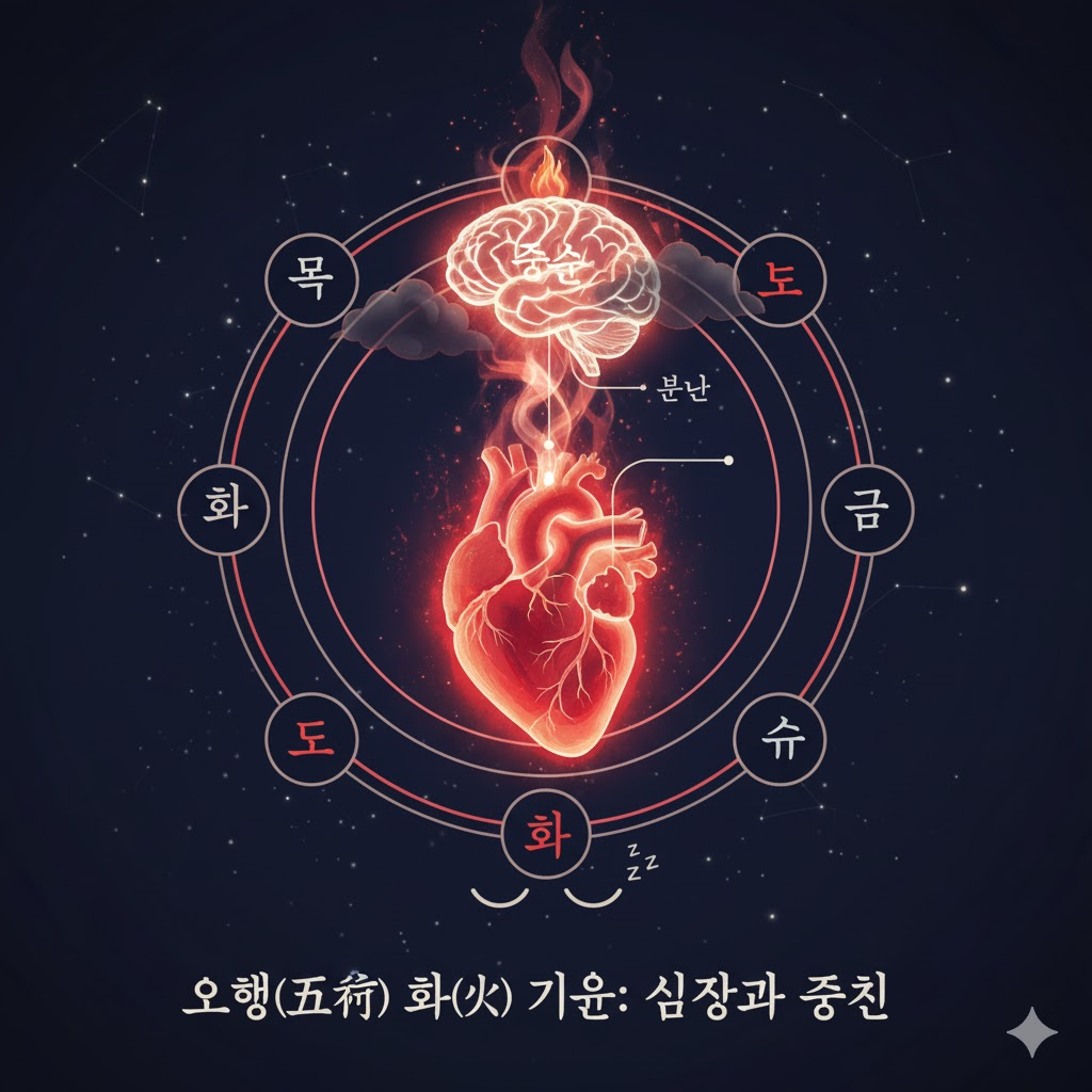 오행 화 기운 심장 정신 불안 불면증 관련 개념도
