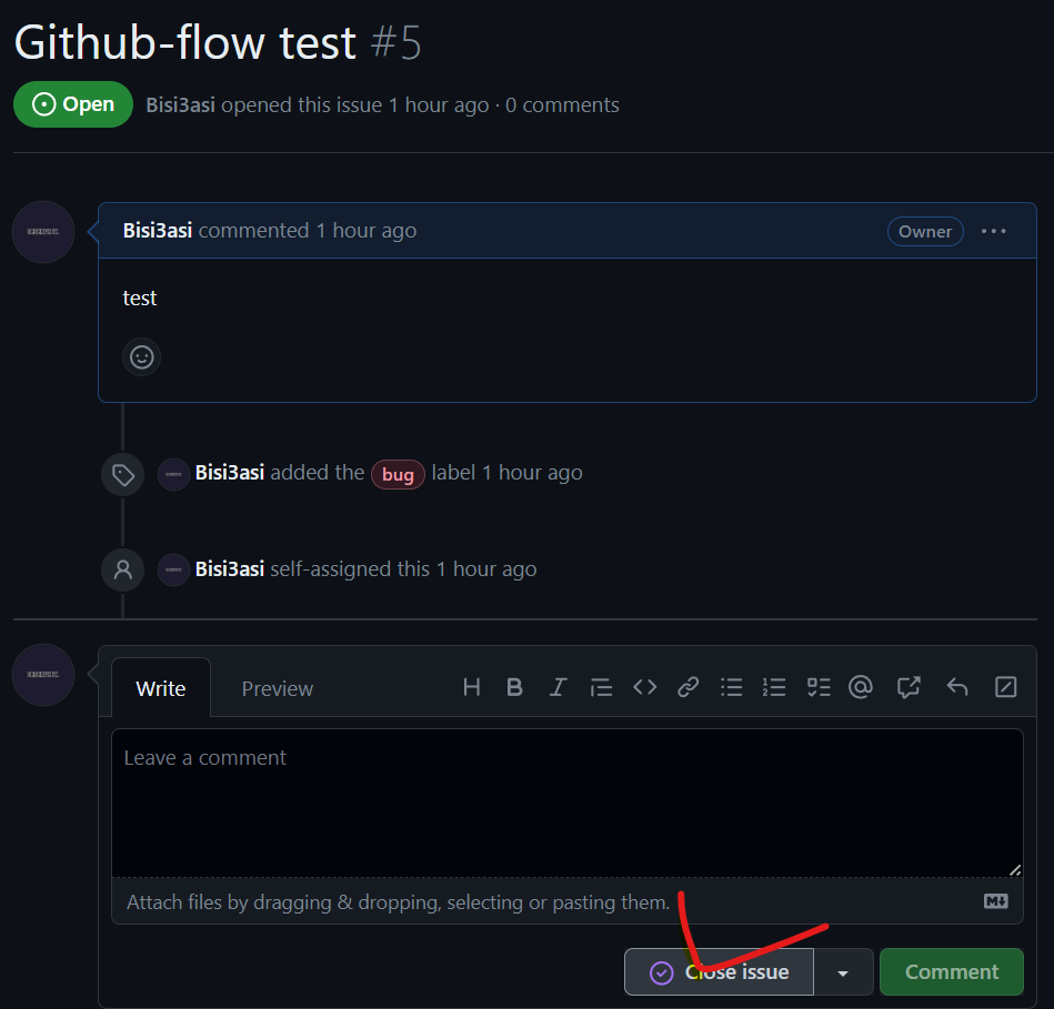 issue close 실행 결과 설명