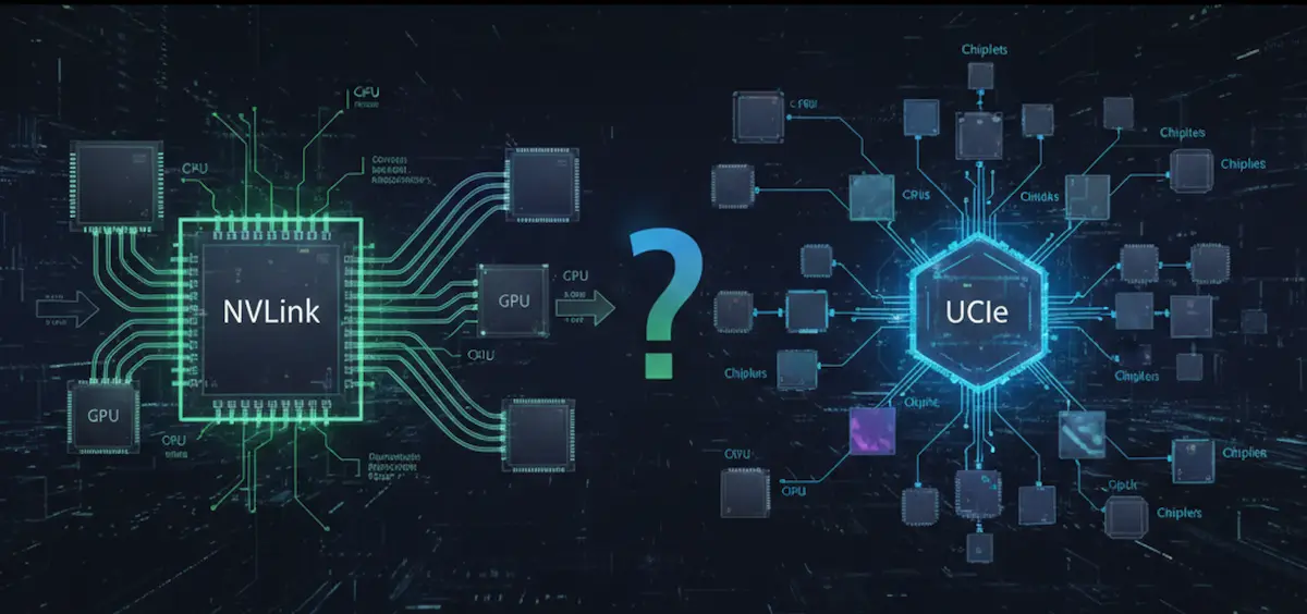 AI 칩렛 아키텍처에서 NVLink와 UCIe를 통한 GPU 및 칩렛 간 고속 통신 경쟁 구조