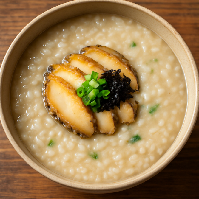 그릇에 담긴 전복죽 사진