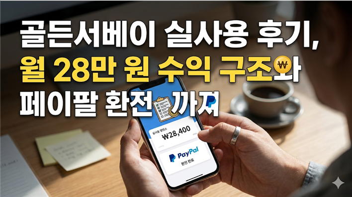 골든서베이 실사용 후기, 월 28만 원 수익 구조와 페이팔 환전까지