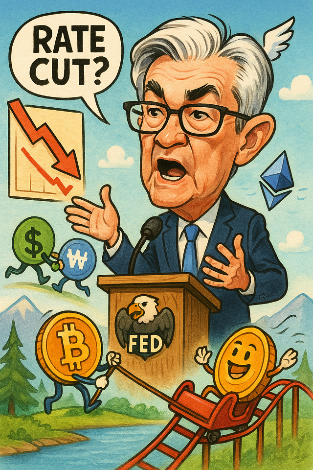 파월 잭슨홀 연설 및 금리 인하 가능성, 환율, 비트코인, 이더리움 시세 분석