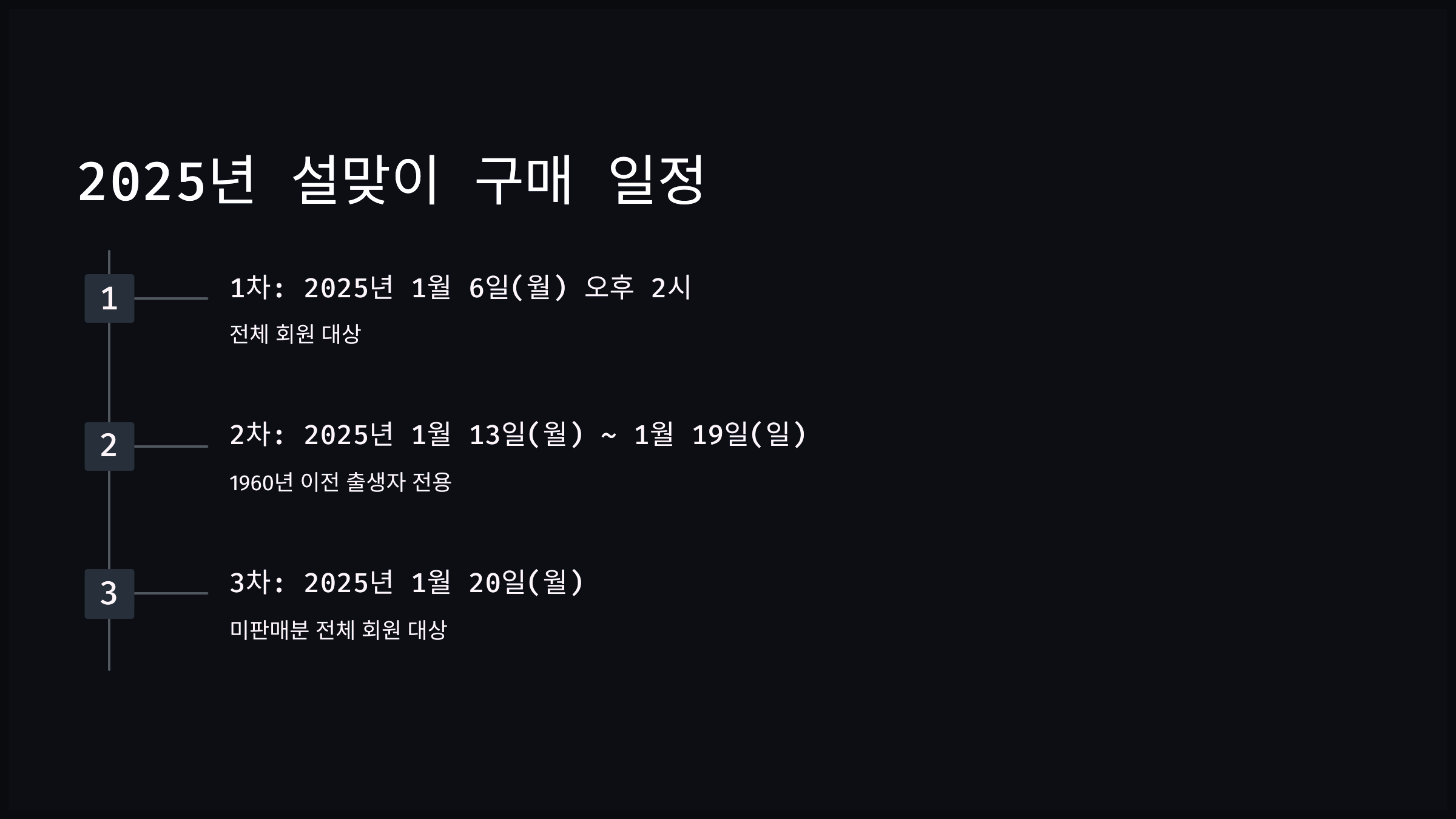 2025년 설맞이 구매 일정