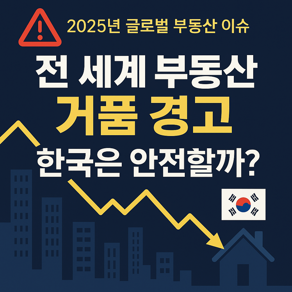 부동산 거품 경고 아이콘과 한국 부동산 안정성 분석을 나타내는 인포그래픽 이미지